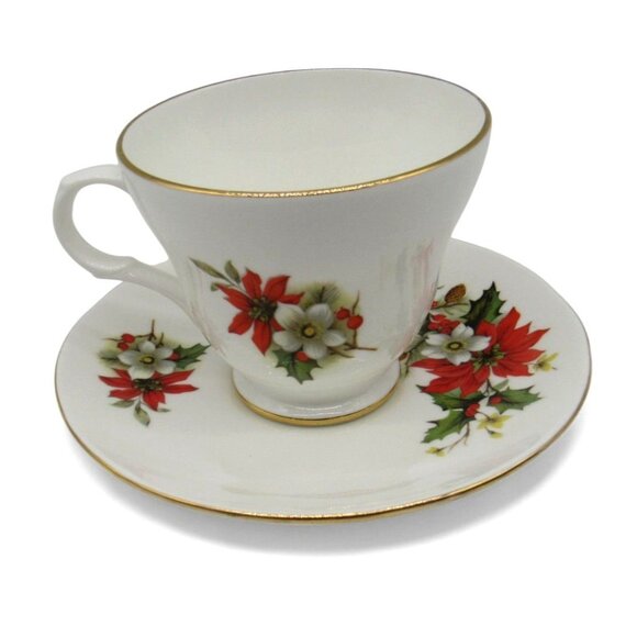 SADLER Wellington CHRISTMAS Poinsettia Tea Cup And Saucer Made In England - Picture 4 of 11
